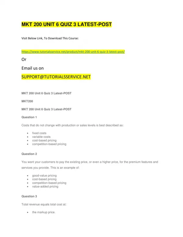 mkt 200 unit 6 quiz 3 latest post