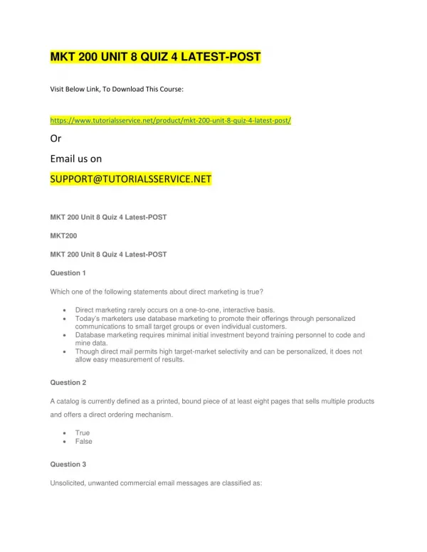 mkt 200 unit 8 quiz 4 latest post