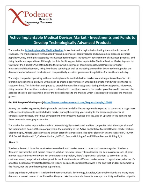 Worldwide Active Implantable Medical Devices: Detailed Vendor Level Analysis for shares