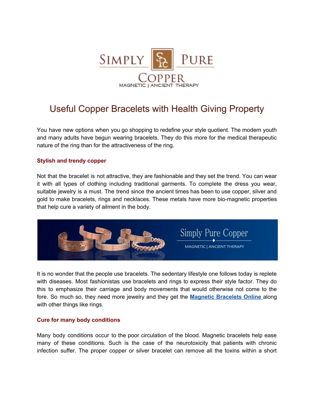 useful copper bracelets with health giving
