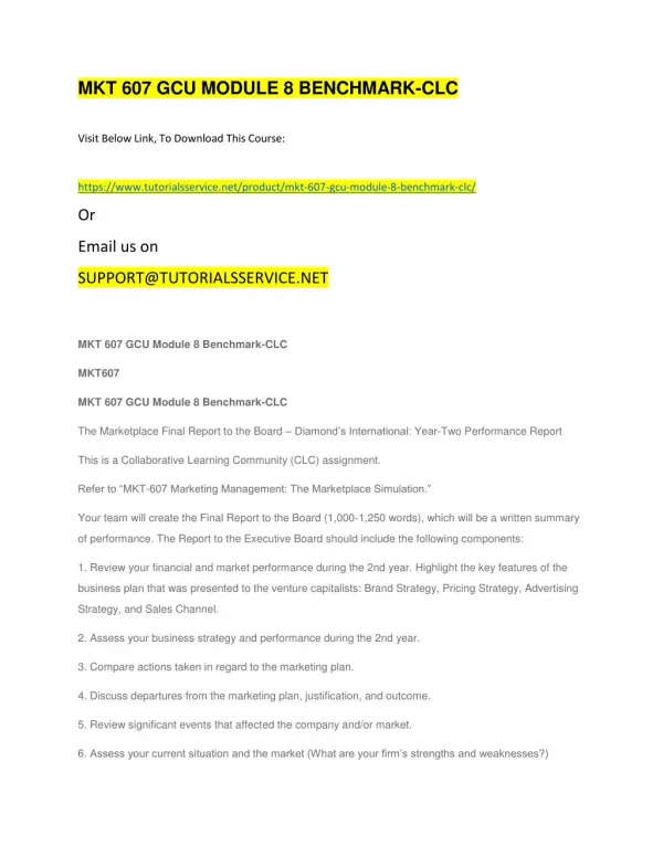 mkt 607 gcu module 8 benchmark clc