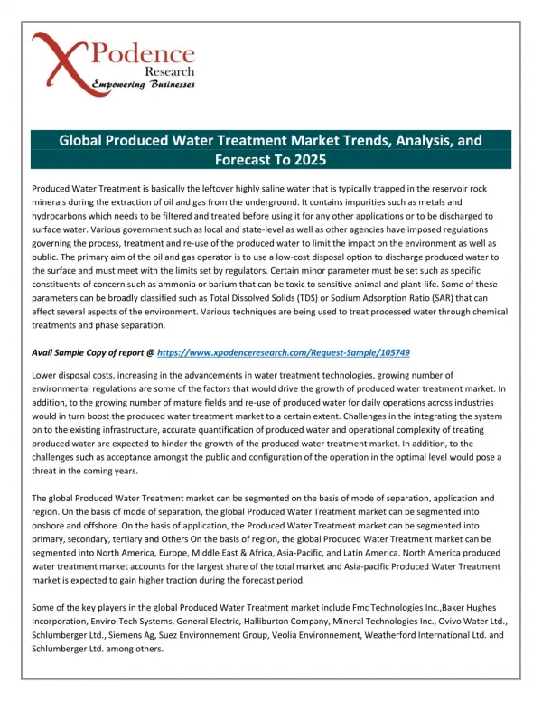 Global Produced Water Treatment Market Is Expected To Earn Major Revenue during the Forecast Period