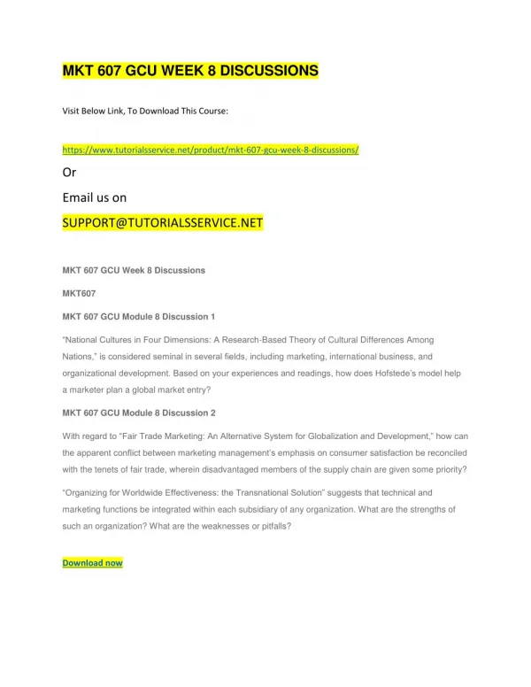 mkt 607 gcu week 8 discussions