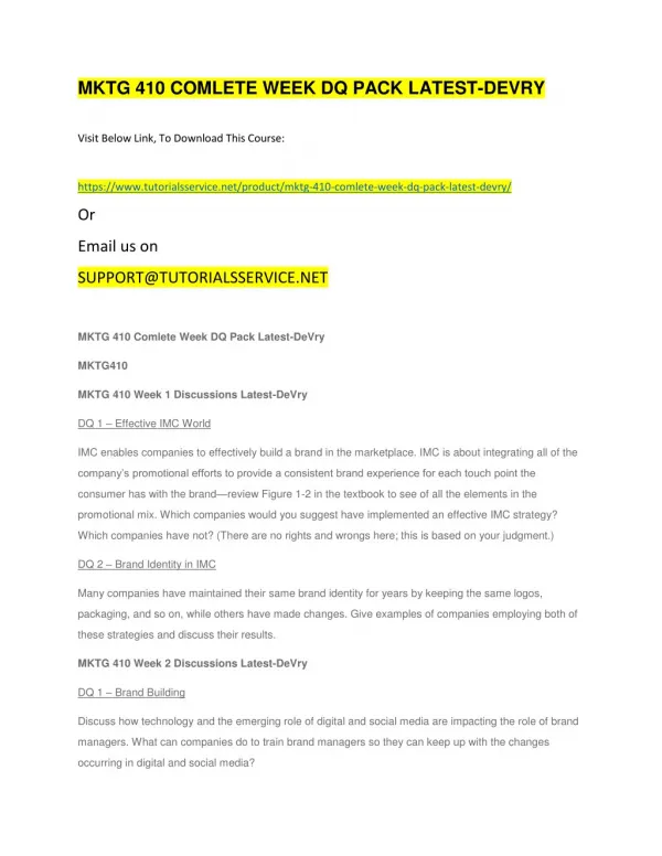 mktg 410 comlete week dq pack latest devry
