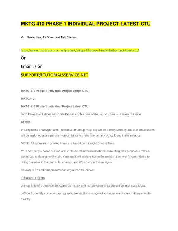 mktg 410 phase 1 individual project latest ctu