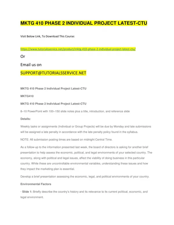 mktg 410 phase 2 individual project latest ctu