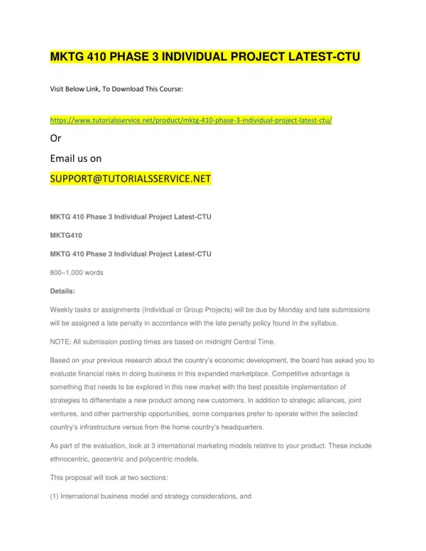 mktg 410 phase 3 individual project latest ctu