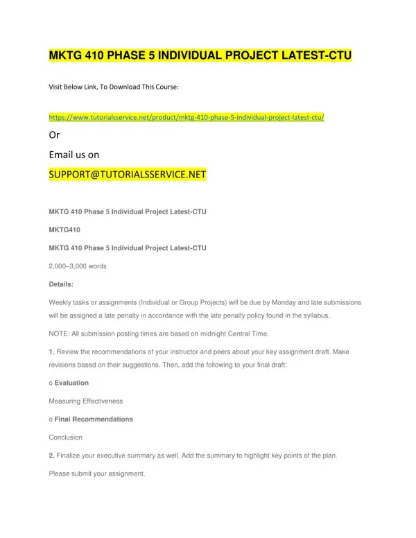 mktg 410 phase 5 individual project latest ctu