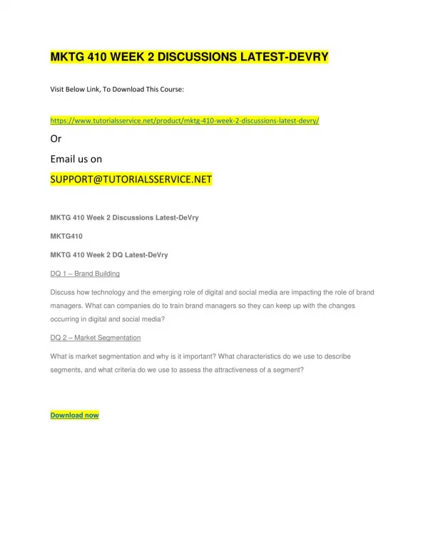 mktg 410 week 2 discussions latest devry