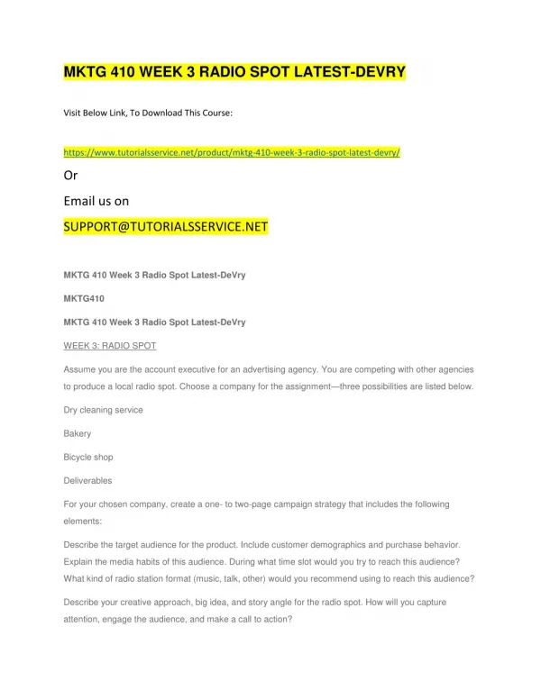 mktg 410 week 3 radio spot latest devry