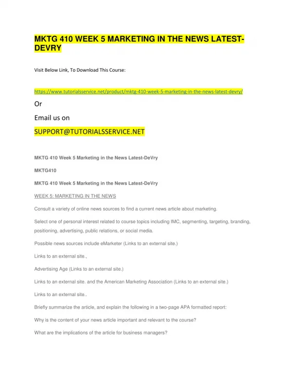 mktg 410 week 5 marketing in the news latest devry