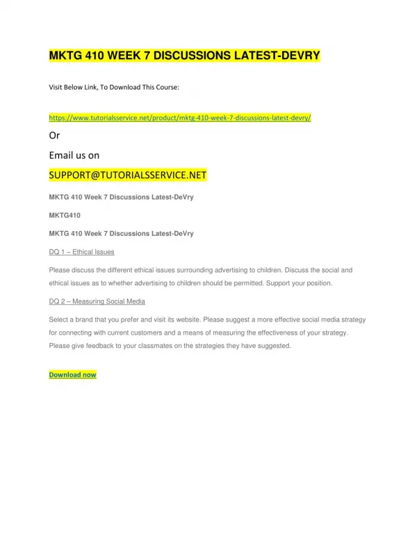 mktg 410 week 7 discussions latest devry