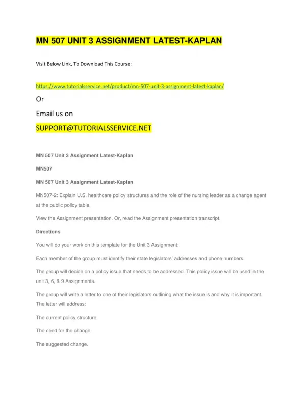 mn 507 unit 3 assignment latest kaplan