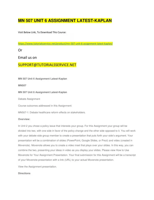 mn 507 unit 6 assignment latest kaplan