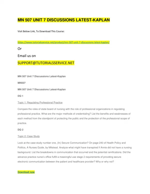 mn 507 unit 7 discussions latest kaplan