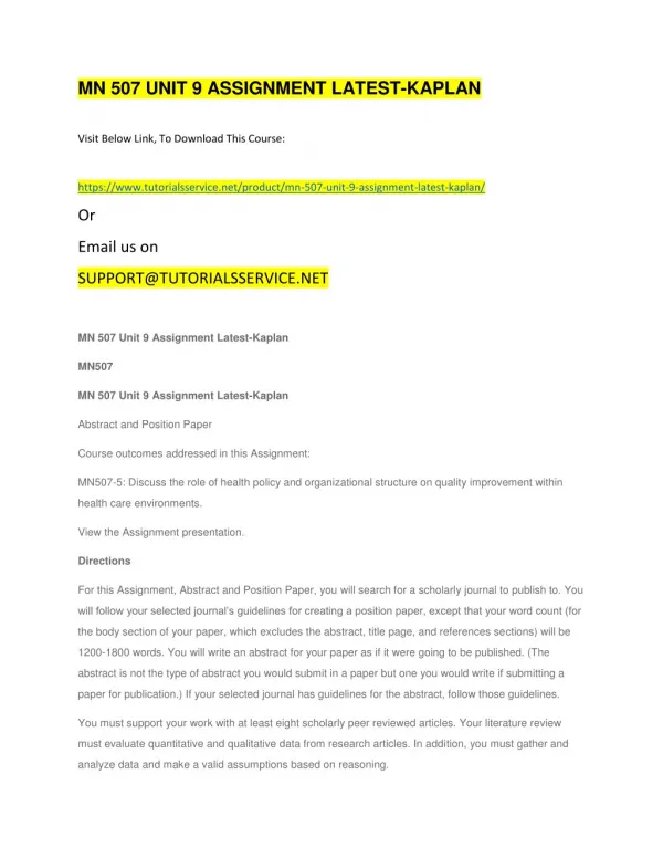 mn 507 unit 9 assignment latest kaplan