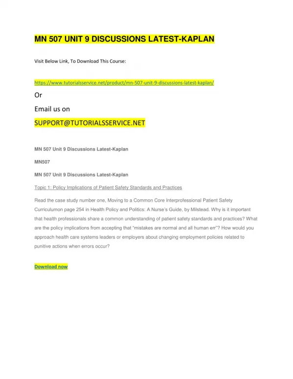 mn 507 unit 9 discussions latest kaplan