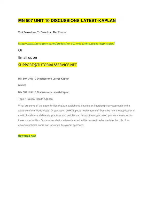 mn 507 unit 10 discussions latest kaplan