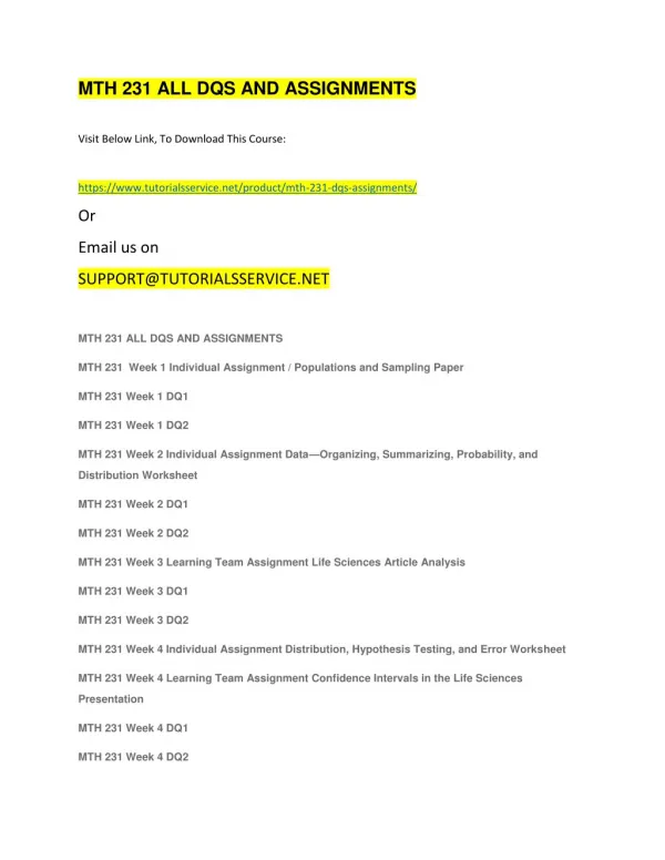 mth 231 all dqs and assignments