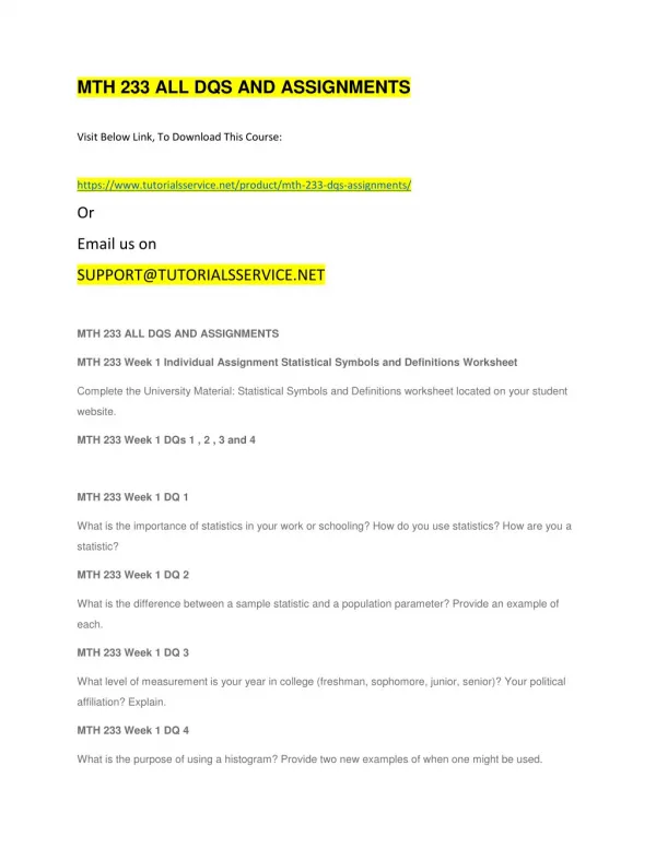 mth 233 all dqs and assignments