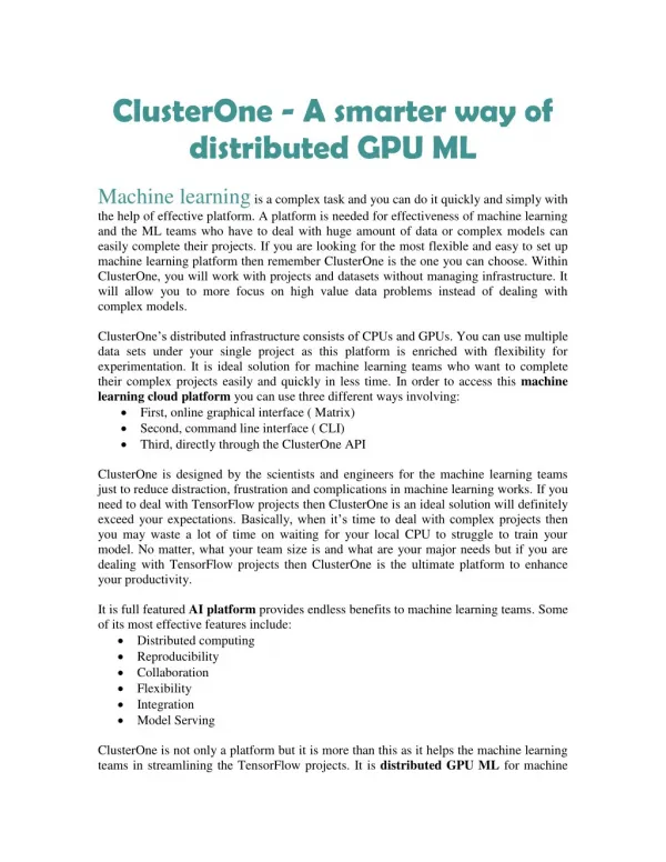 ClusterOne - A smarter way of distributed GPU ML