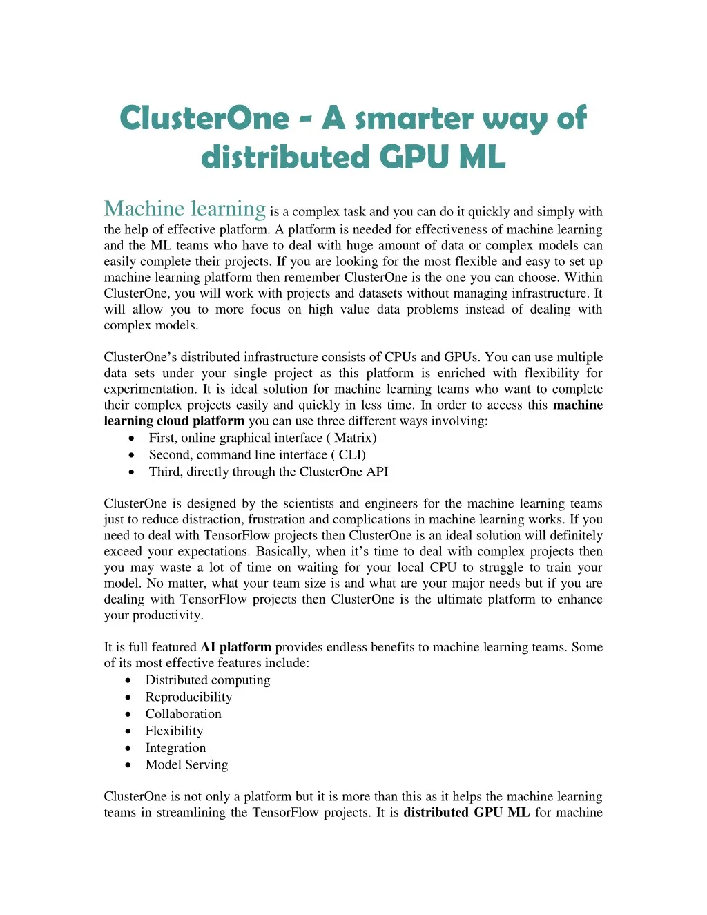 clusterone a smarter way of distributed gpu ml