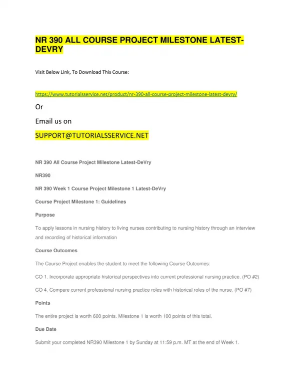 nr 390 all course project milestone latest devry