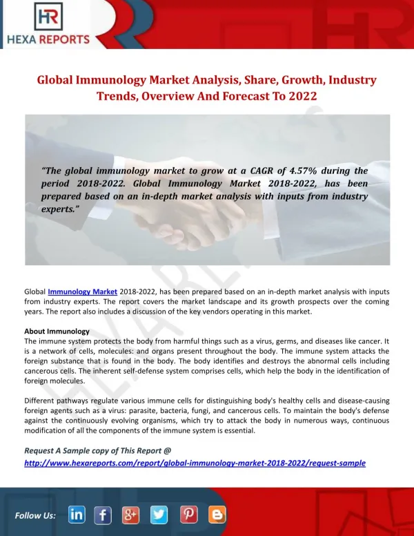 Global Immunology Market Analysis, Share, Overview And Forecast To 2022