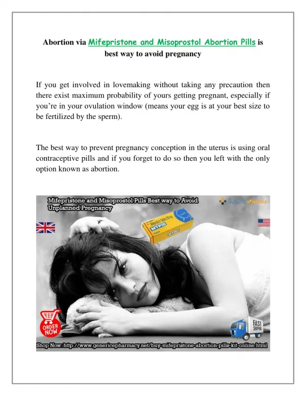 Buy Mifepristone and Misoprostol Kit of Abortion Pills Online at GenericEPharmacy