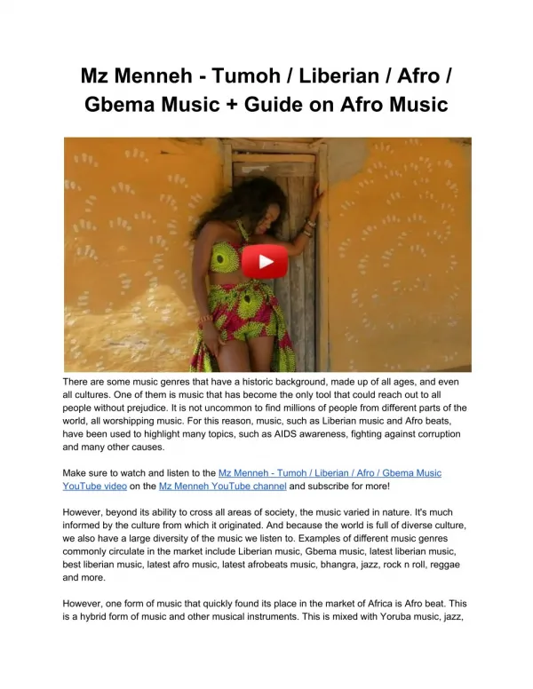 Mz Menneh - Tumoh Liberian Afro Gbema Music Discussion about Liberia