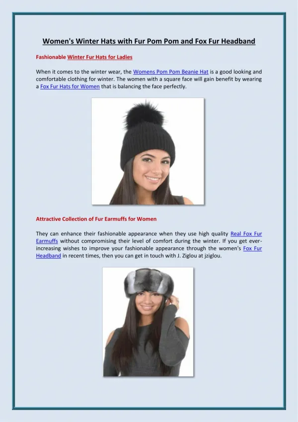 Women's Winter Hats with Fur Pom Pom and Fox Fur Headband