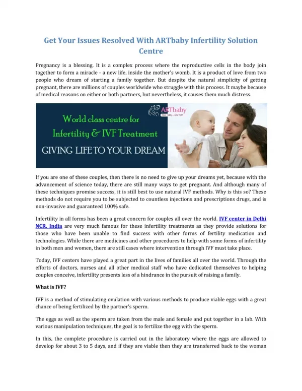 get your issues resolved with artbaby infertility