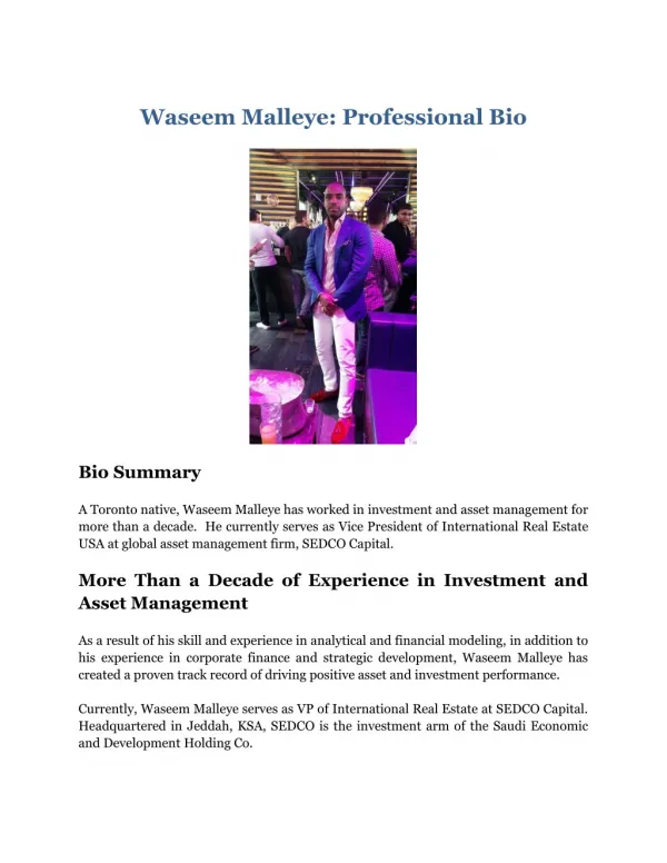 Waseem Malleye Professional Bio