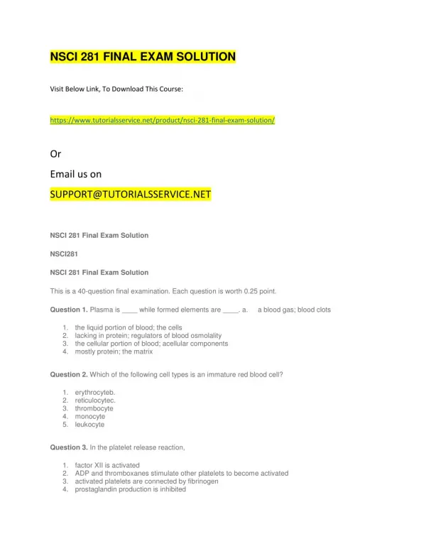nsci 281 final exam solution