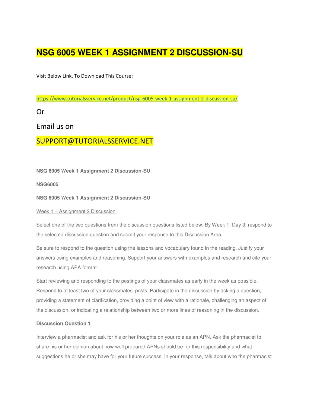 nsg 6005 week 1 assignment 2 discussion su
