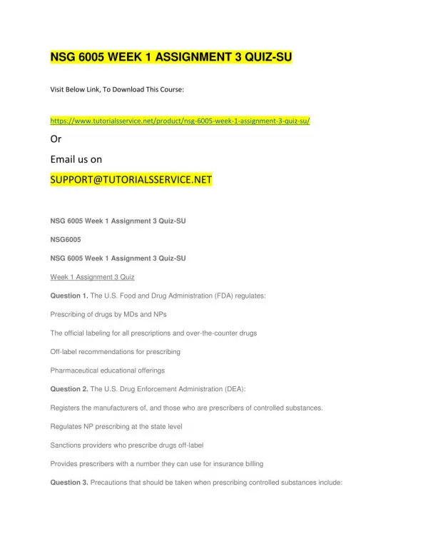 nsg 6005 week 1 assignment 3 quiz su