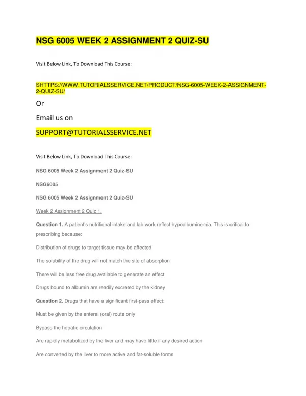 nsg 6005 week 2 assignment 2 quiz su