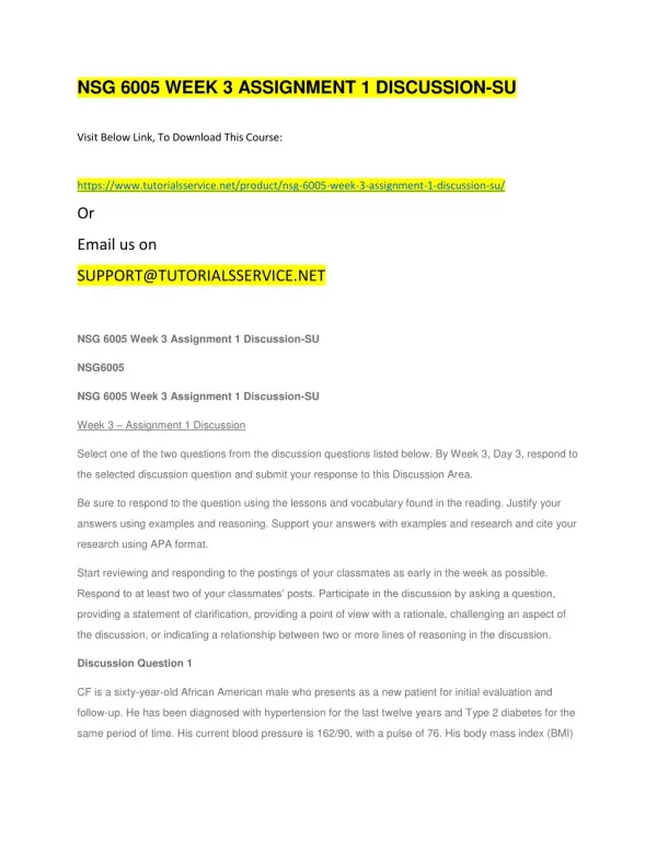 nsg 6005 week 3 assignment 1 discussion su