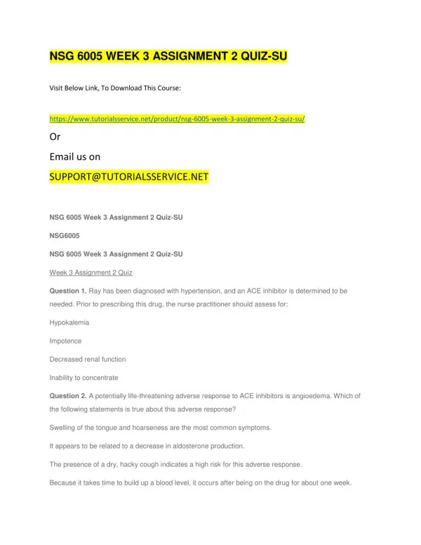 nsg 6005 week 3 assignment 2 quiz su