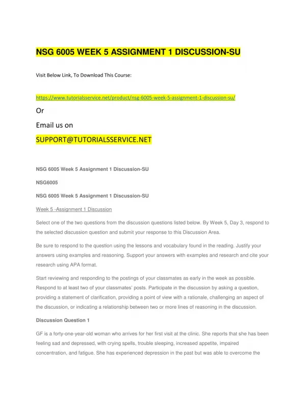 nsg 6005 week 5 assignment 1 discussion su