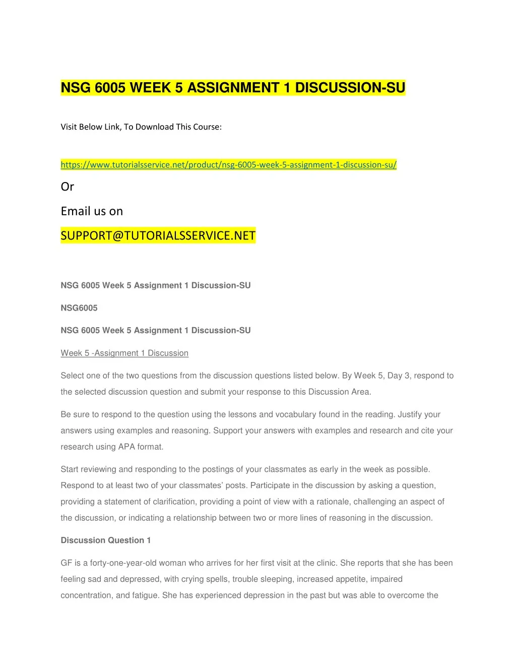 nsg 6005 week 5 assignment 1 discussion su