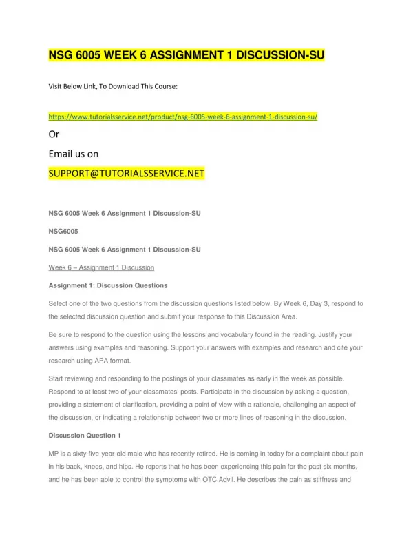nsg 6005 week 6 assignment 1 discussion su