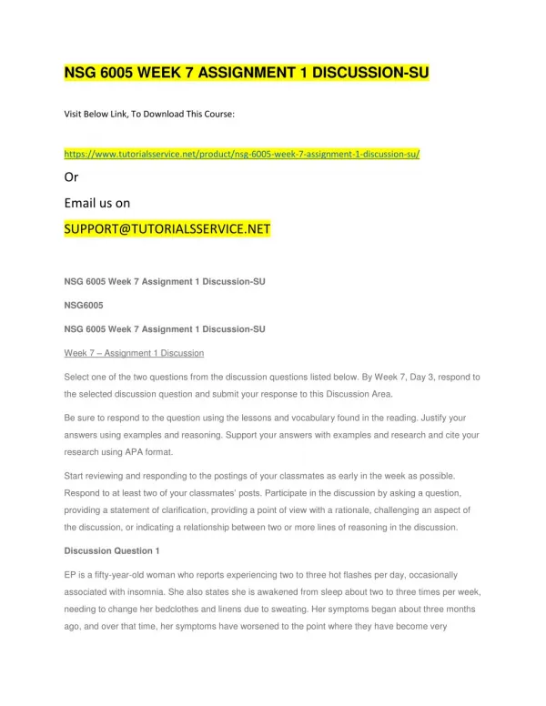 nsg 6005 week 7 assignment 1 discussion su