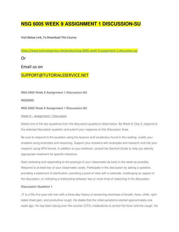 nsg 6005 week 9 assignment 1 discussion su