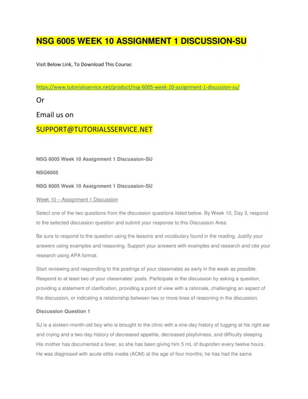 nsg 6005 week 10 assignment 1 discussion su