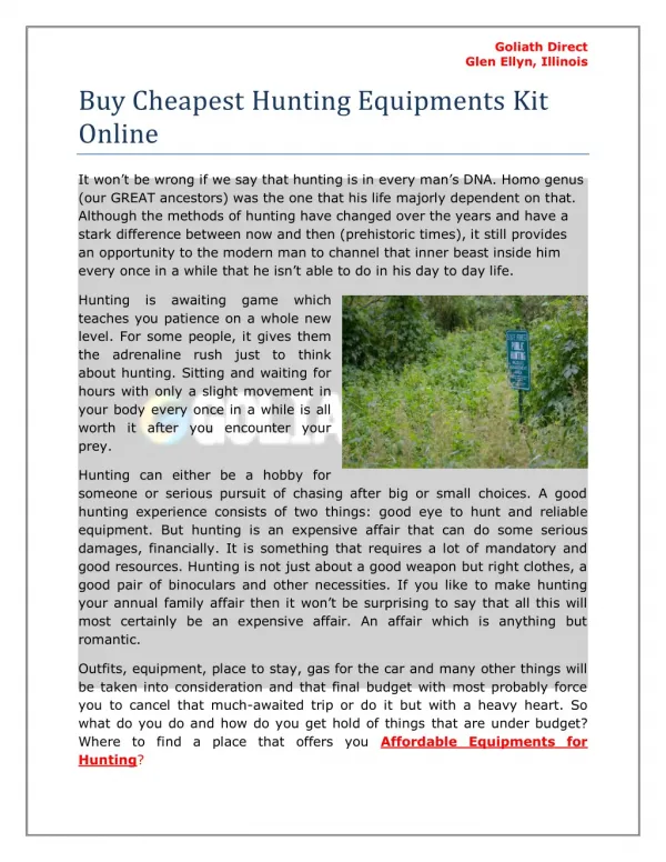 Buy Cheapest Hunting Equipments Kit Online
