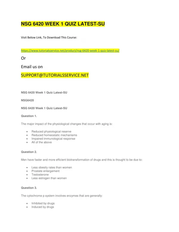 nsg 6420 week 1 quiz latest su