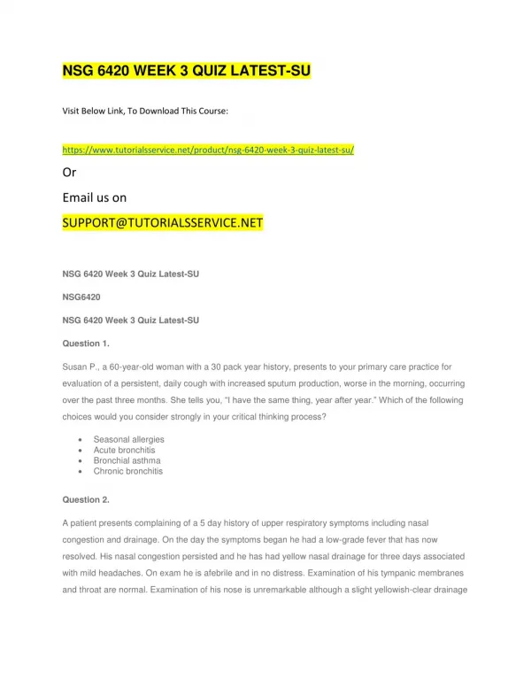 nsg 6420 week 3 quiz latest su