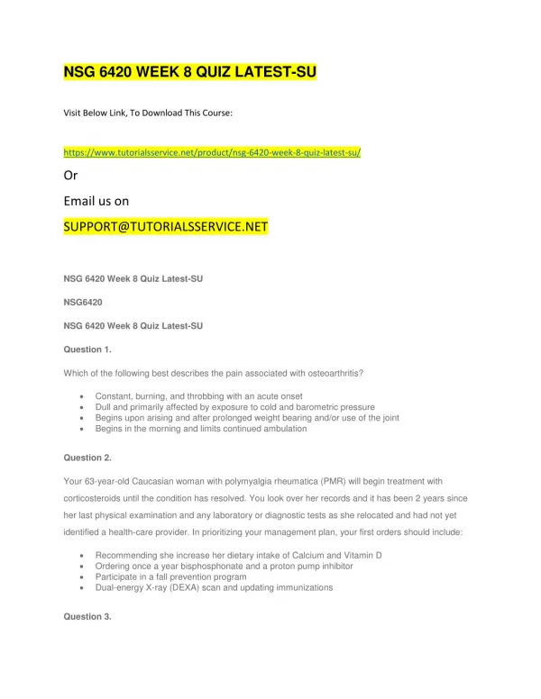 nsg 6420 week 8 quiz latest su