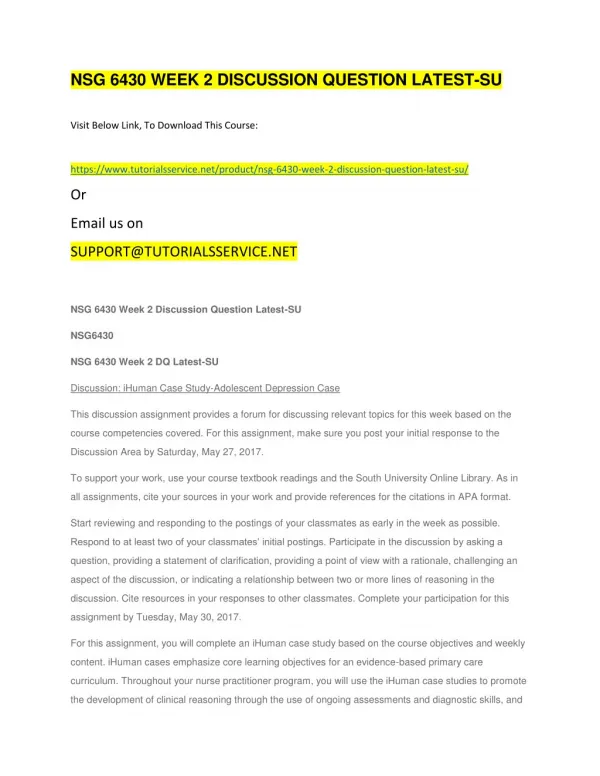 nsg 6430 week 2 discussion question latest su